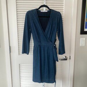 Diane von Furstenberg Christa Wrap Mini/Midi Dress, Indigo Denim, Size S